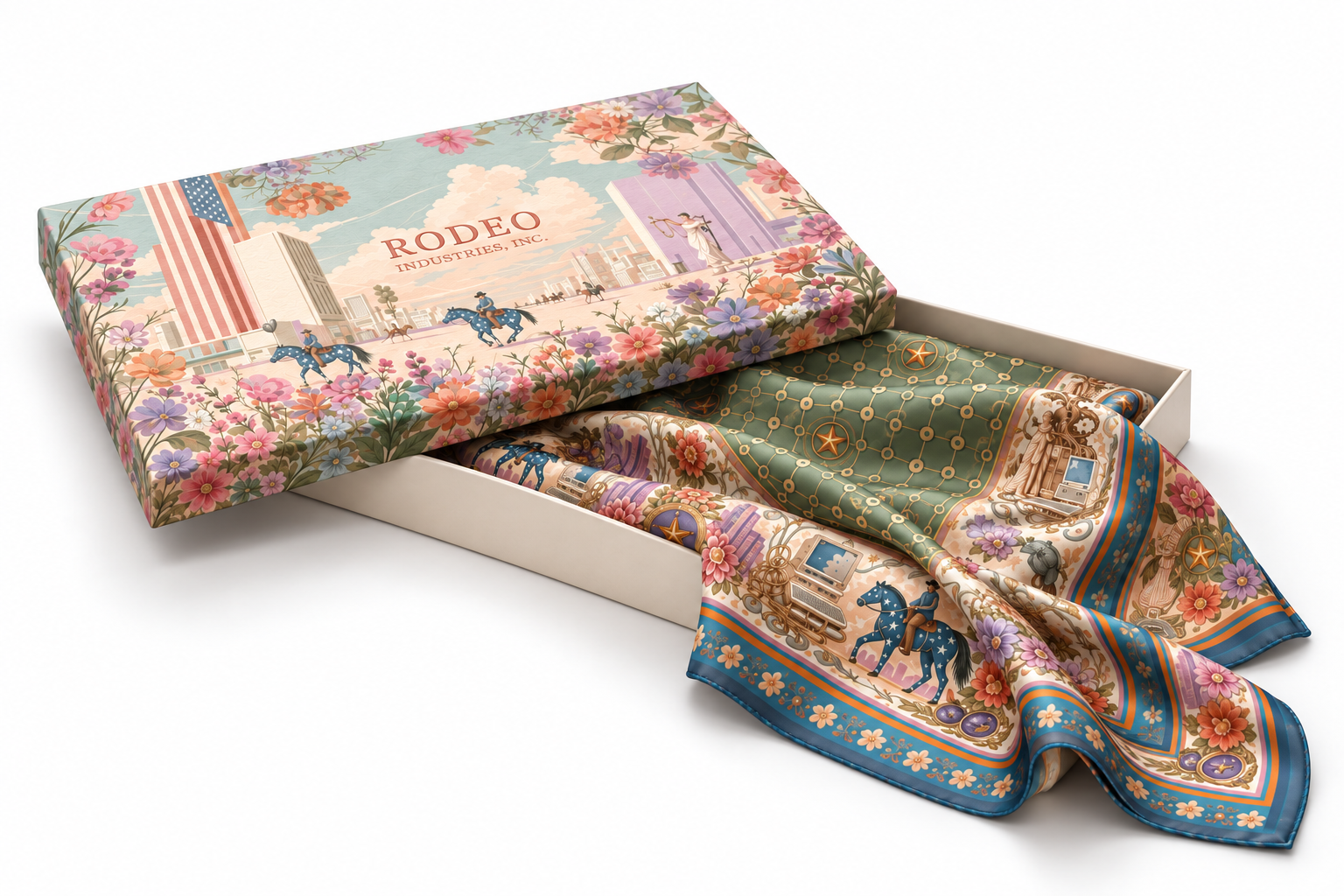 Rodeo Scarf in its illustrated gift box